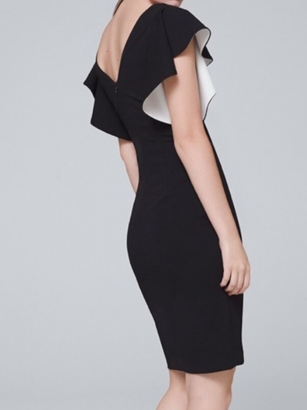 Elegant Black V-Neck Ruffle Sleeve Dress